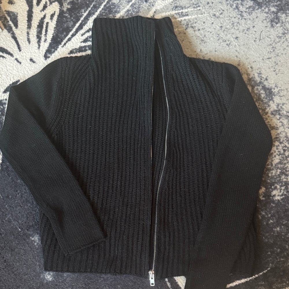 Helmut Lang Black Ribbed Zip-Up Sweater